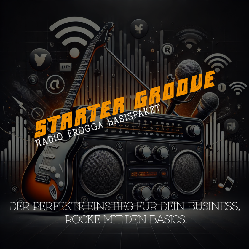 Radio Frogga Starter Groove Paket – Basispaket mit Gitarre, Mikrofonen und Radiowellen.